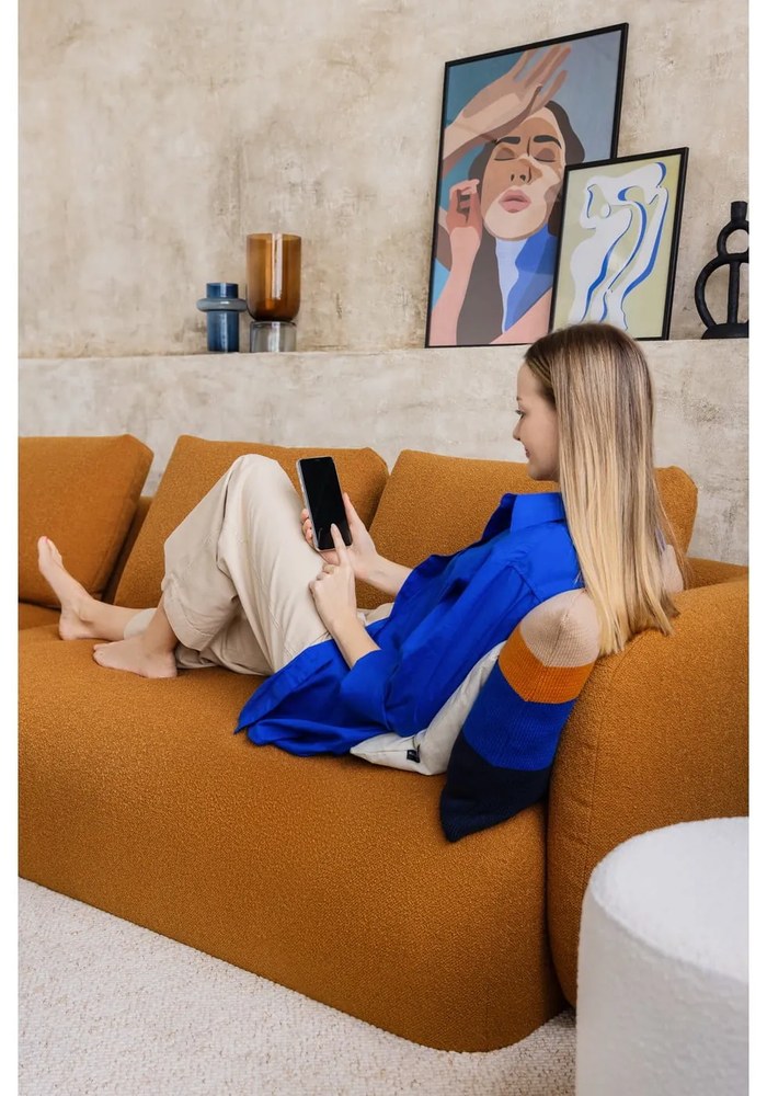 Ъглов диван от плат букле в цвят горчица (ляв ъгъл) Imola – Bonami Selection