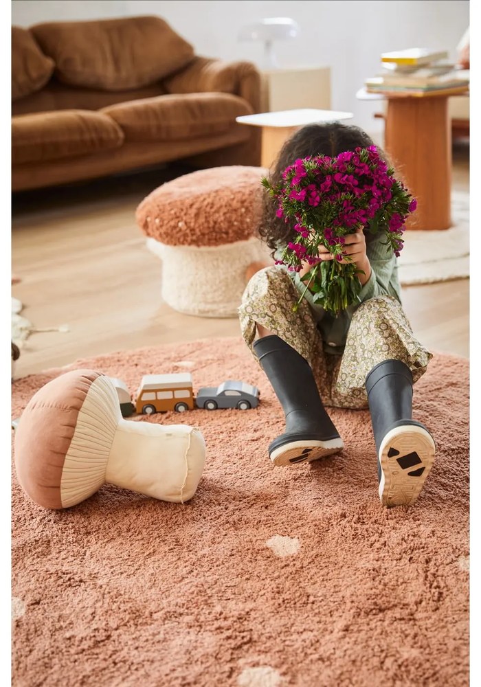 Памучен ръчно изработен детски килим подходящ за пране в тухлен цвят ø140 cm Round Dot Chestnut – Lorena Canals