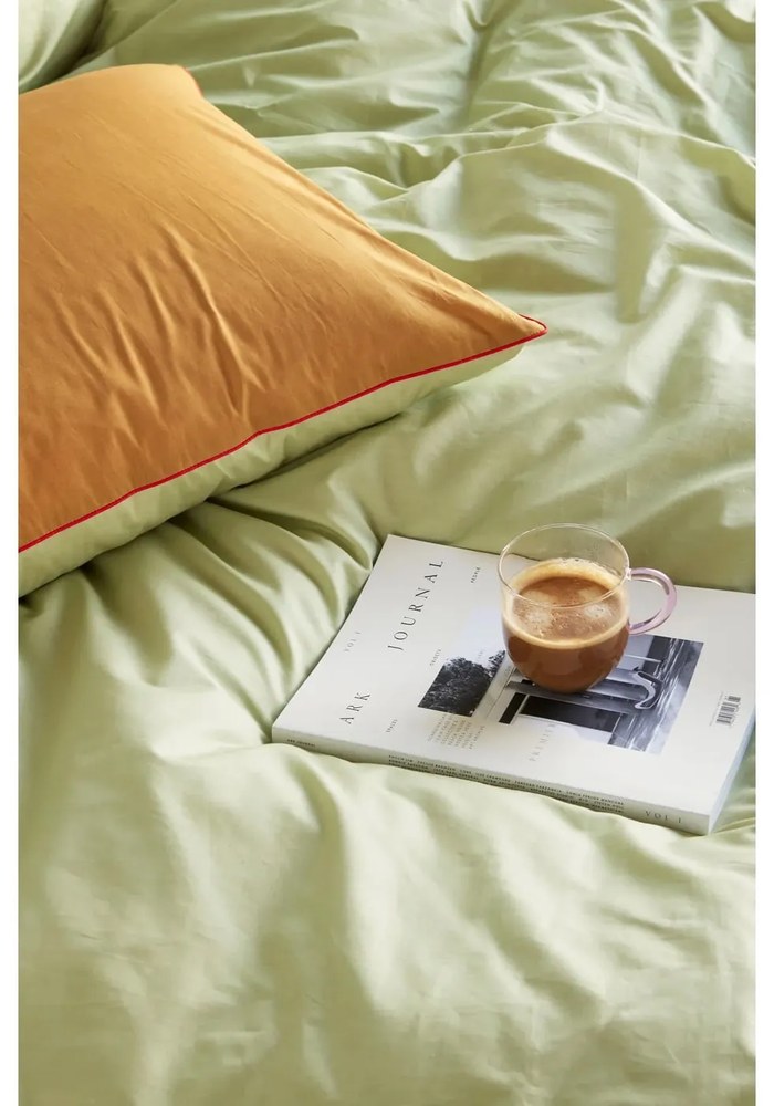 Оранжево и зелено памучно спално бельо Line, 140 x 200 cm - Hübsch