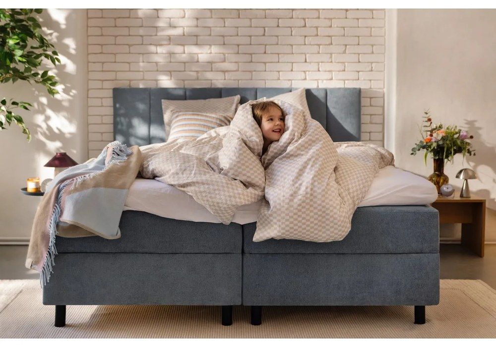 Синьо боксспринг легло с място за съхранение 180x200 cm Elva Bold Line – Bonami Selection