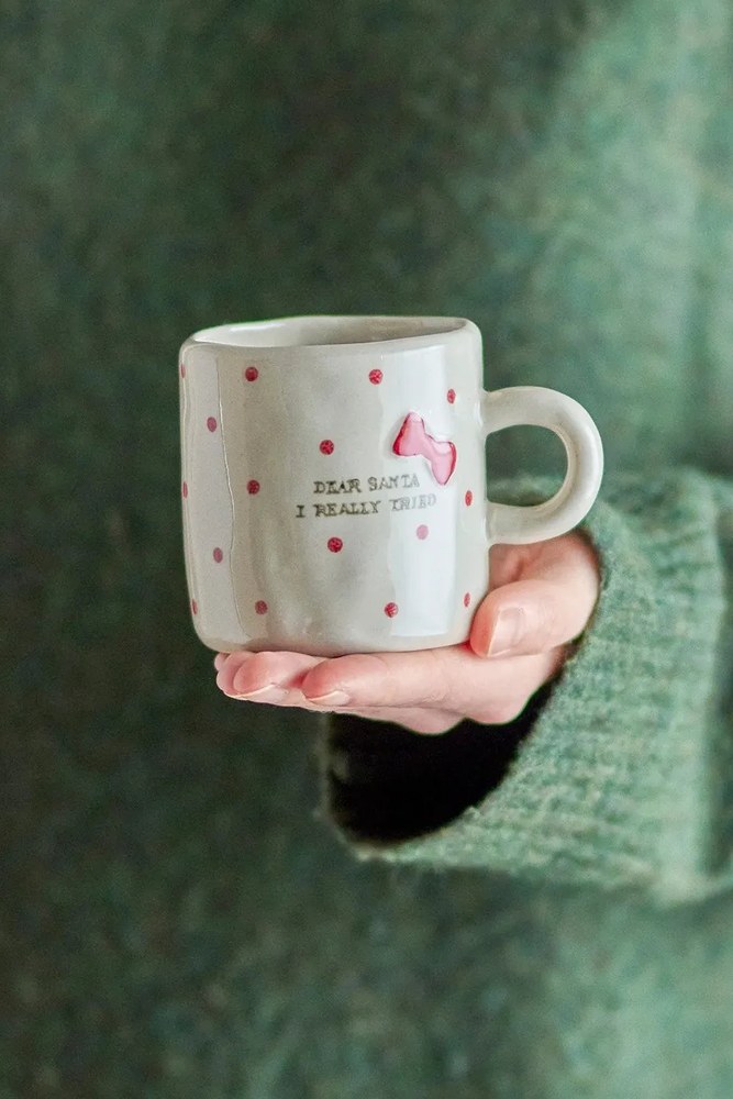 Бежова глинена чаша с коледен мотив 250 ml Christy – Bloomingville