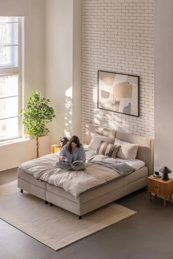 Сиво и бежово двойно удължено спално бельо от памук Renforcé с включен долен чаршаф, 4 части 200x220 cm – Mila Home