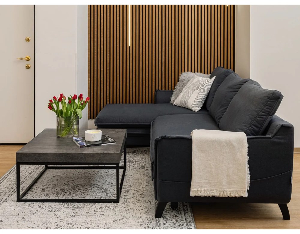 Антрацитен ъглов разтегателен диван, ляв ъгъл Charming Charlie - Miuform