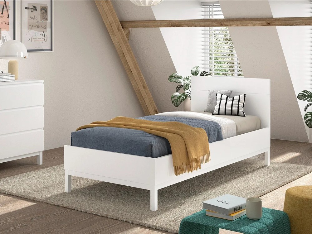 Бяло детско легло от масивен бор без ламелно дъно 90x200 cm Eva – Vipack