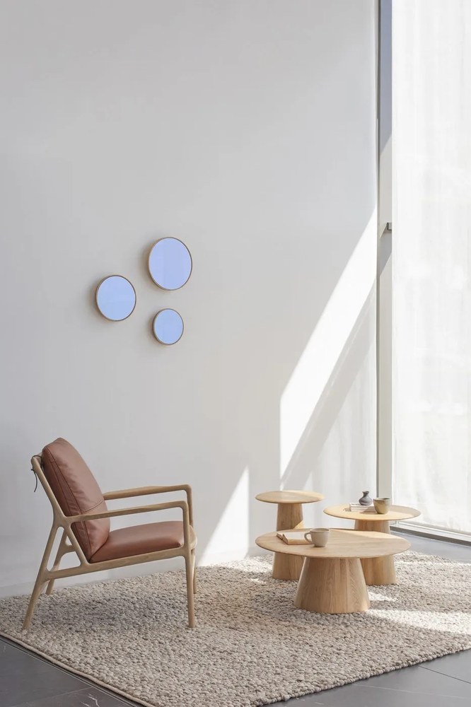 Стенно огледало с рамка от масивен дъб , ⌀ 32 cm Look - Gazzda