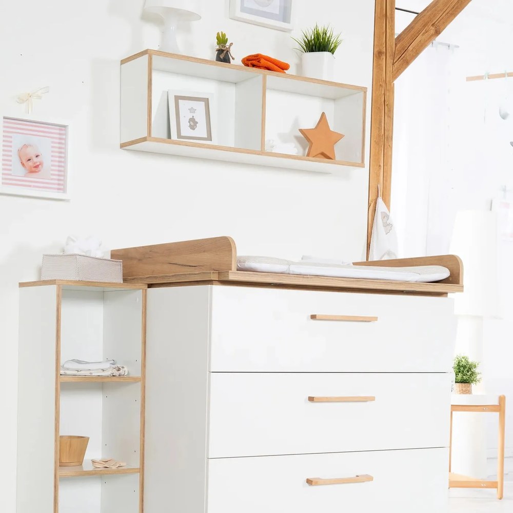 Бял нисък скрин от дъб с маса за преповиване 119x100 cm Ava - Roba