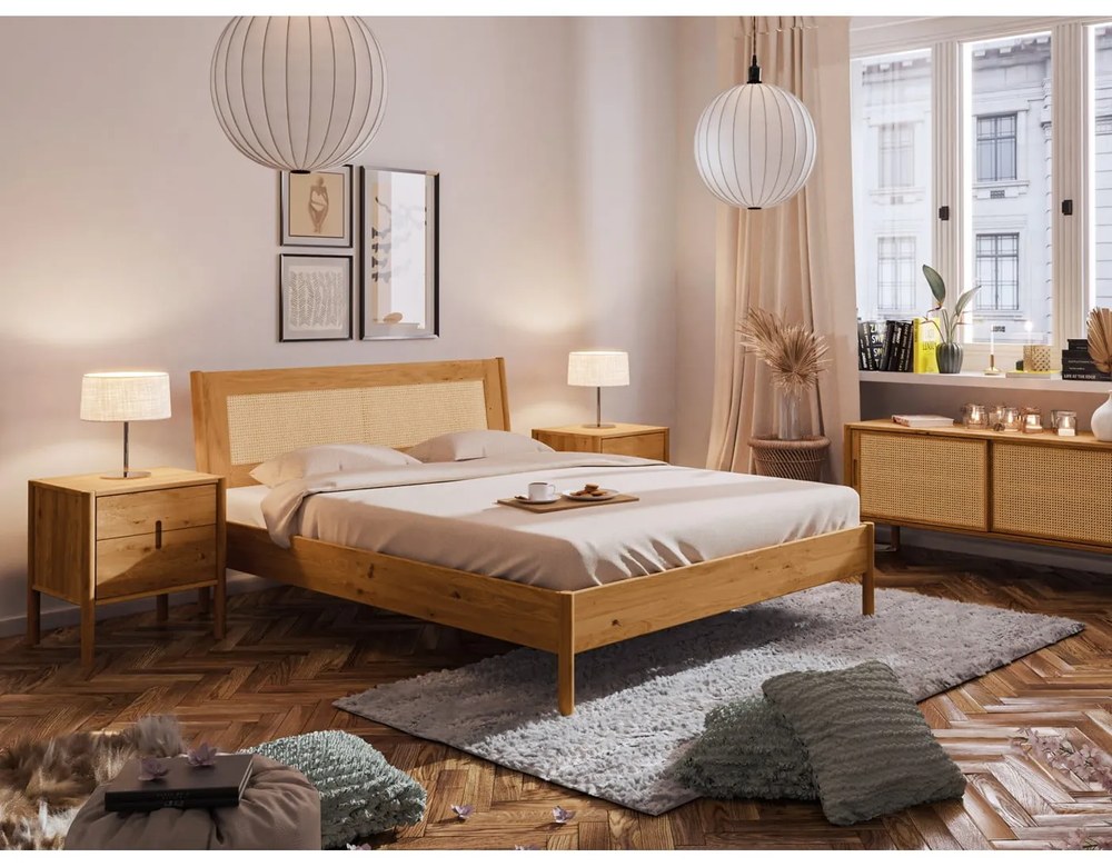 Дъбово двойно легло с ратанова табла 180x200 cm Pola - The Beds