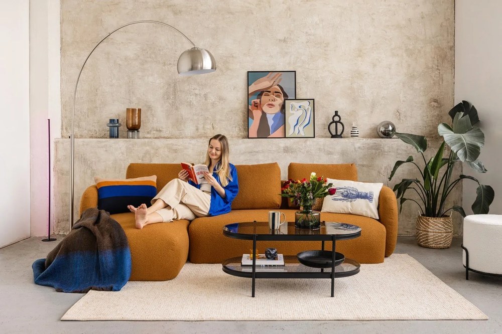 Ъглов диван от плат букле в цвят горчица (ляв ъгъл) Imola – Bonami Selection