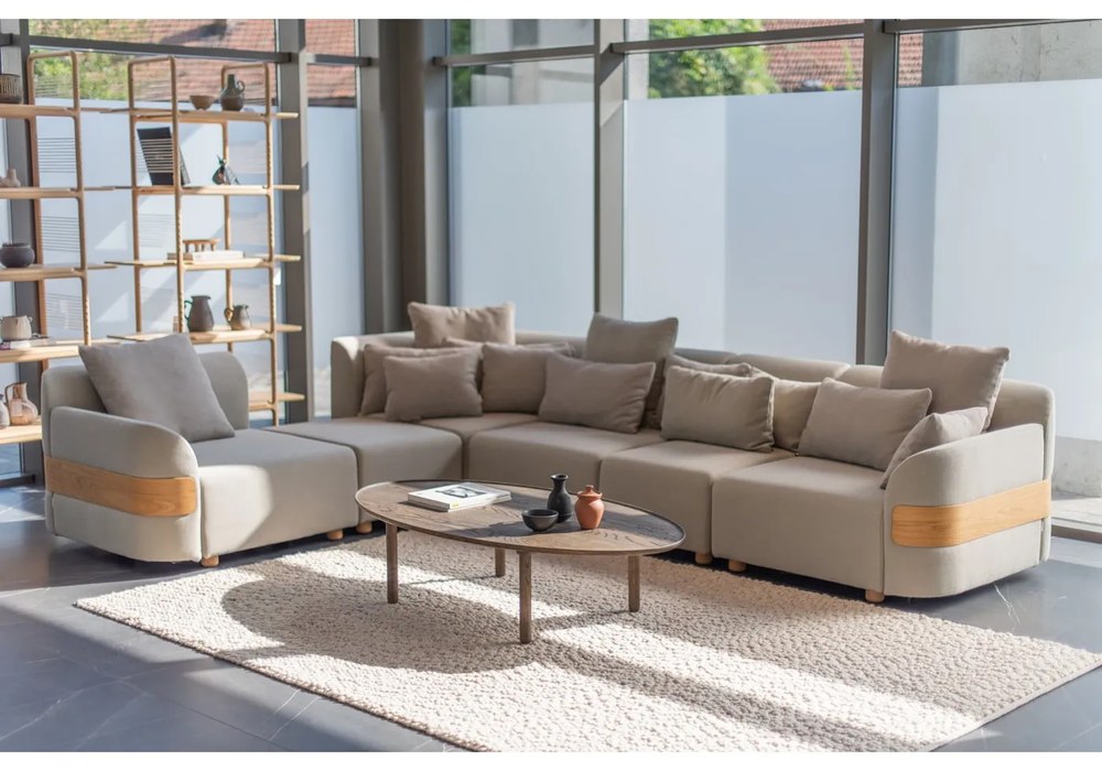 Светлосива табуретка за крака от смес от вълна и лен Hugg - Gazzda