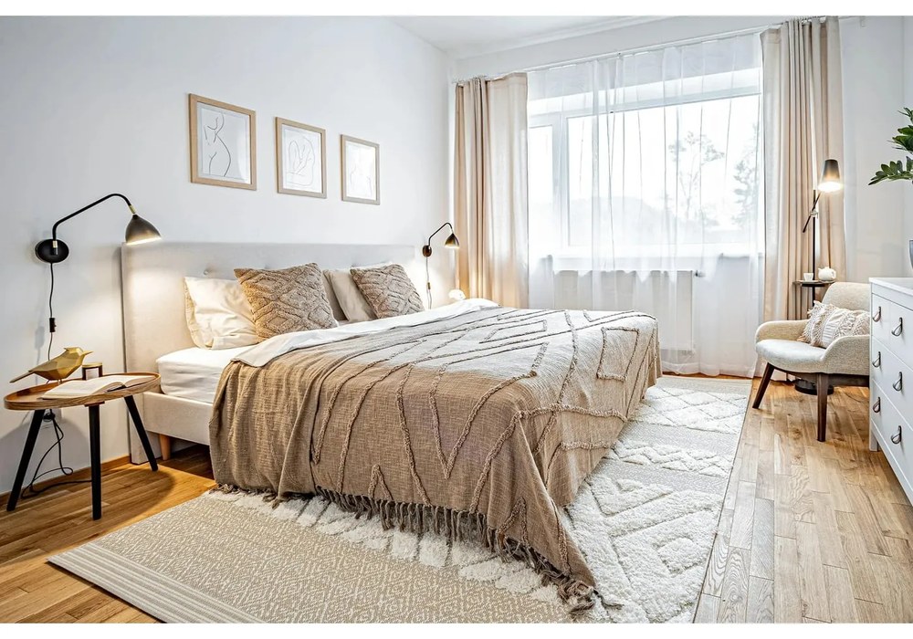 Светлокафява памучна покривка за двойно легло 250x260 cm Sahara - Tiseco Home Studio