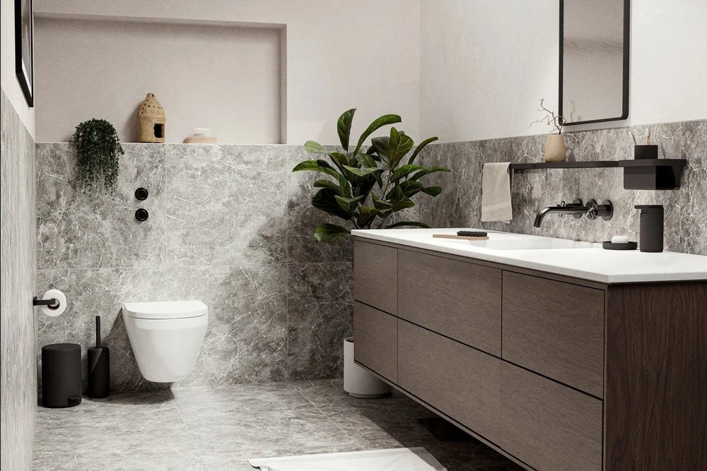 Черен стенен рафт за баня Rim - Zone