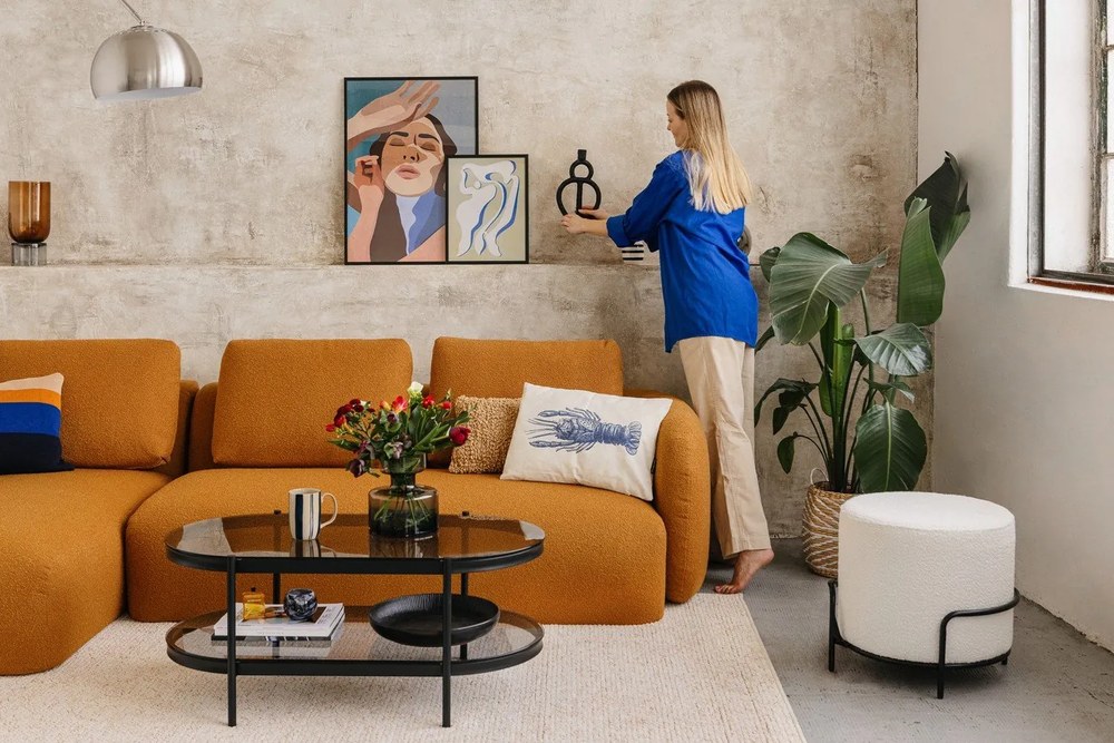 Ъглов диван от плат букле в цвят горчица (десен ъгъл) Imola – Bonami Selection