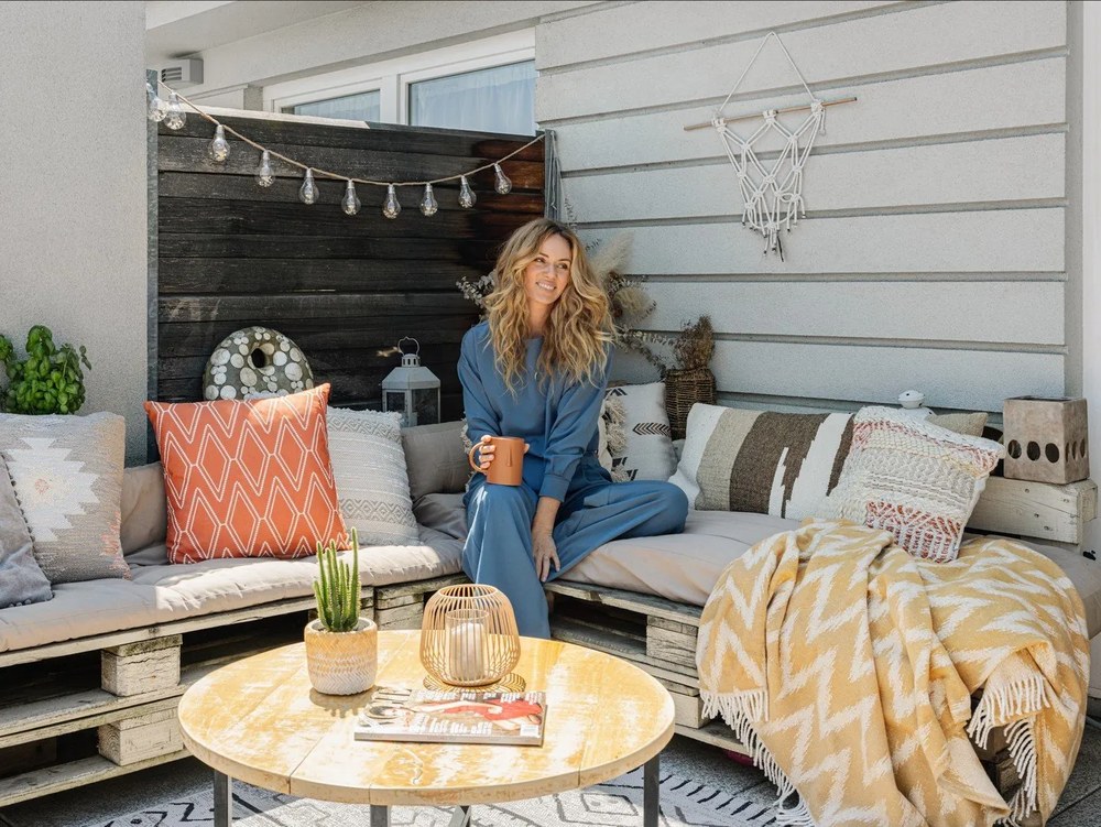 Възглавница за открито от рециклирана пластмаса Есен, 45 x 45 cm - Green Decore