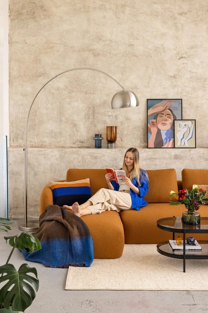 Ъглов диван от плат букле в цвят горчица (ляв ъгъл) Imola – Bonami Selection