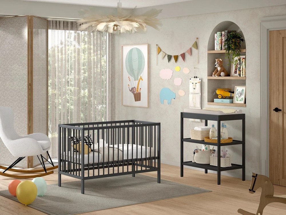 Антрацитно детско креватче от масивен бор 60x120 cm DINO – Vipack