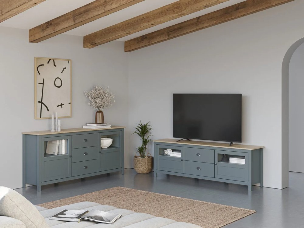 Маса за телевизор сиво-зелена от масивен бор 180x59x40 cm Misti – Marckeric