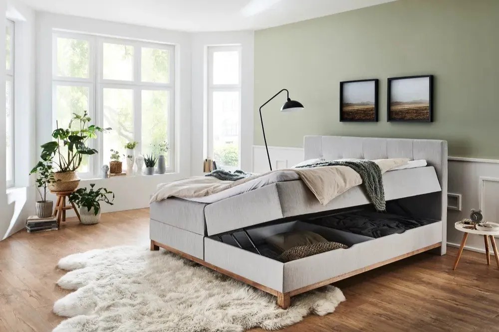 Светлосиво боксспринг легло със склад 180x200 cm Catania - Meise Möbel