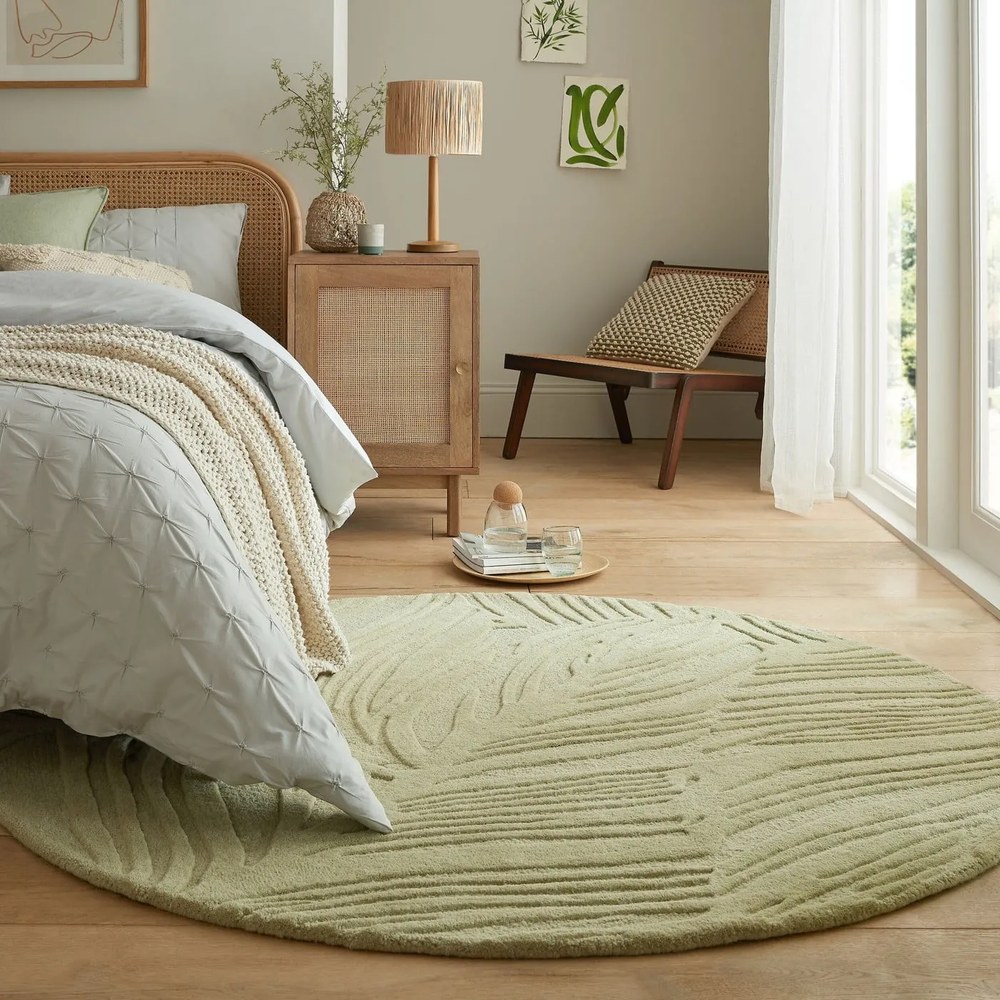 Зелен вълнен кръгъл килим ø 160 cm Lino Leaf - Flair Rugs