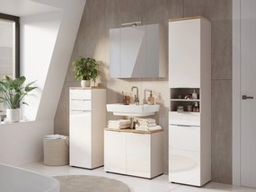 Кремав гланцов висок/тесен шкаф за баня 39x112 cm Tavira – Germania