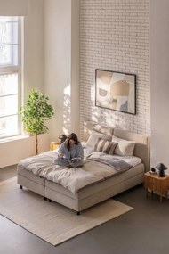 Сиво и бежово двойно удължено спално бельо от памук Renforcé с включен долен чаршаф, 4 части 200x220 cm – Mila Home