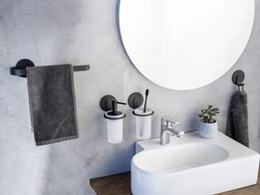 Матово черна самозалепваща стъклена чаша за четки за зъби Bivio – Wenko