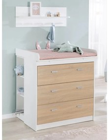 Висок детски скрин от дъб с масичка за преповиване в бял и естествен цвят 89x98 cm Gabriella - Roba