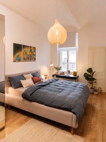 Бежово висящо осветително тяло с текстилен абажур ø 50 cm Elati – Light &amp; Living