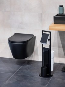 Черна поставка за тоалетна хартия стойка с четка от неръждаема стомана Ravina – Wenko