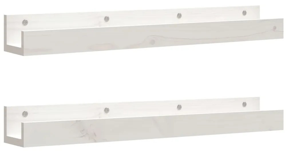 823590 vidaXL Стенни рафтове, 2 бр, бяла 80x12x9 см масивно борово дърво