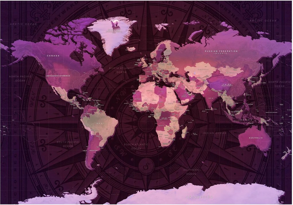 Самозалепващ се фототапет - Purple World Map - 147x105