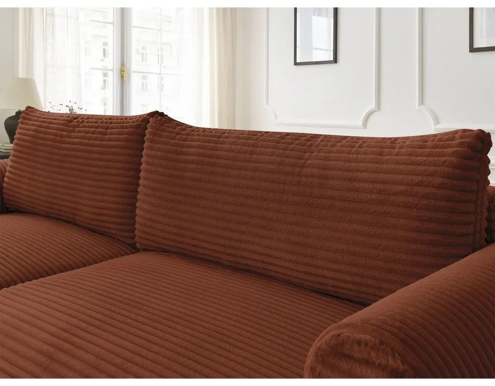 Разтегателен ъглов диван от рипсено кадифе в тухлен цвят (ляв ъгъл) Lucien – Bobochic Paris