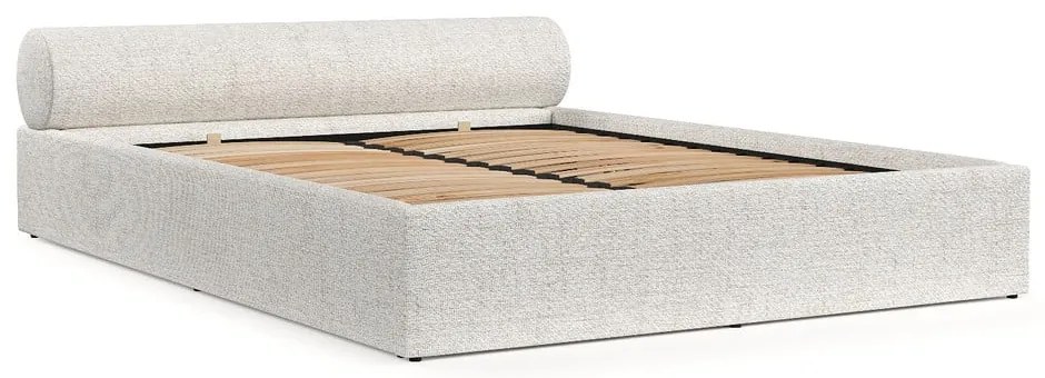 Кремаво двойно легло 160x200 cm тапицирано с място за съхранение с включена подматрачна рамка Solvo – Maison de Rêve