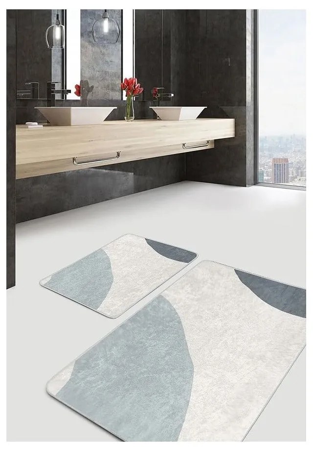 Сиви кремави кадифени постелки за баня в комплект от 2 бр. 60x100 cm Abstract Shapes – Mila Home