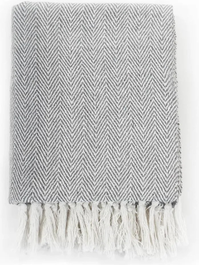 245318 vidaXL Декоративно одеяло, памук, рибена кост, 125x150 см, сиво