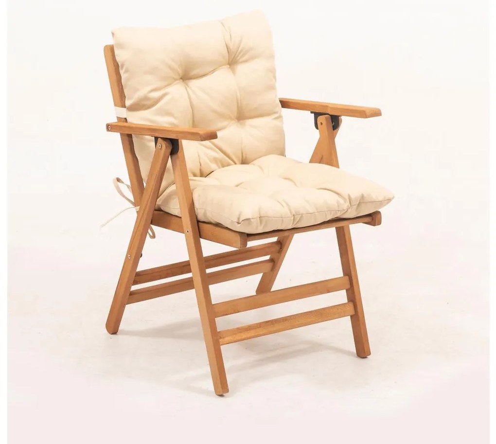 Сгъваем градински стол с възглавница, бежов/бук