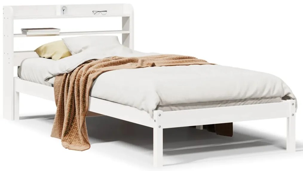 3306536 vidaXL Рамка за легло без матрак, бял, 90x200 см, бор масив