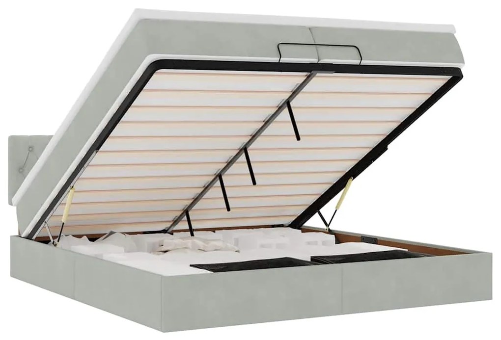 3312716 vidaXL Османска легло с матраци и LED, светлосиво, 200x200 см, кадифе