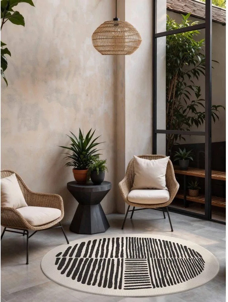 Черен/кремав кръгъл килим за открито и закрито ø 160 cm Haringey Bounds – Ted Baker