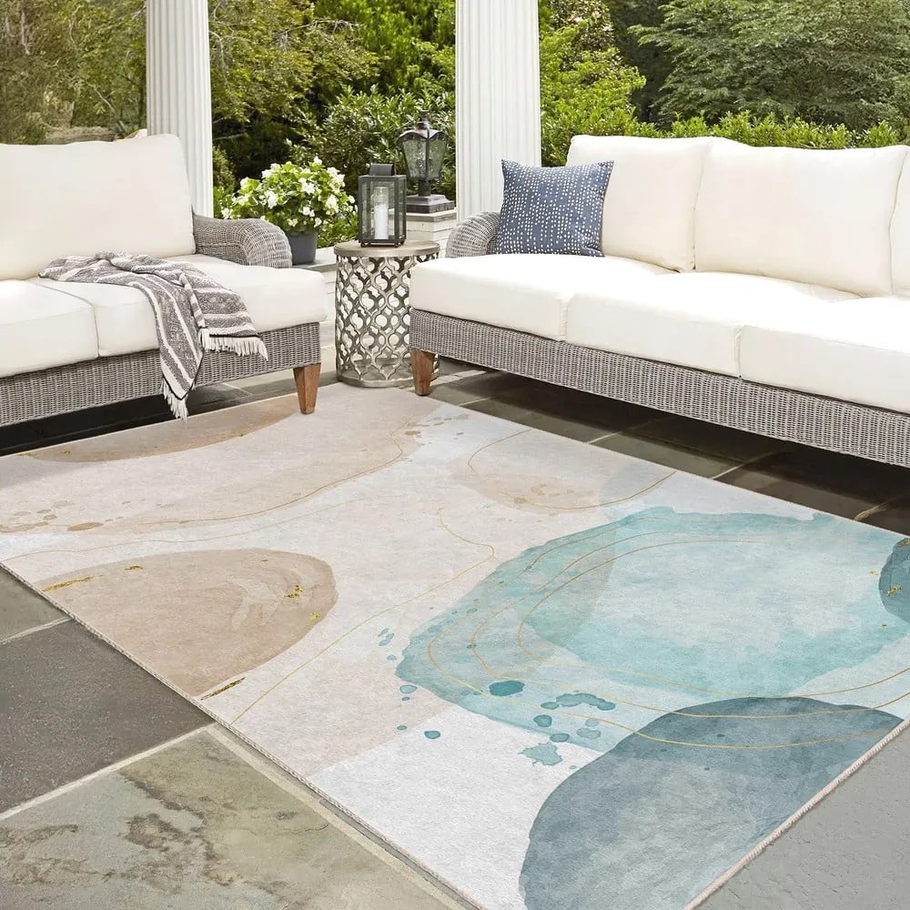 Кремаво-тюркоазена пътека подходяща за пране 80x200 cm Puddle – Mila Home