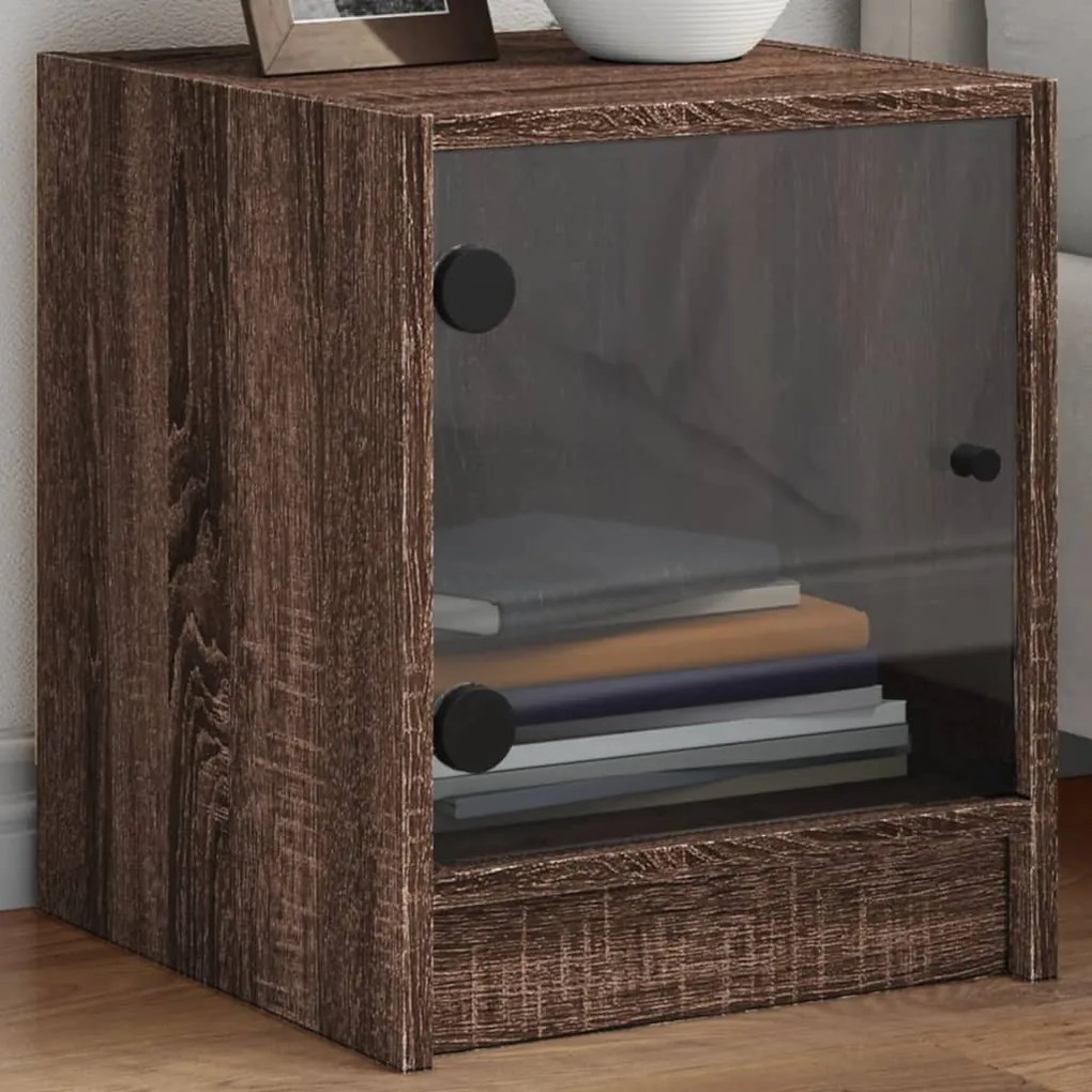 Sonata H Нощни шкафчета със стъклени врати 2 бр кафяв дъб 35x37x42 см