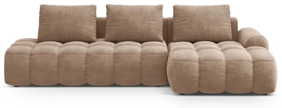 Светлокафяв кадифен сгъваем/с място за съхранение ъглов диван (десен ъгъл) Linz – Cosmopolitan Design