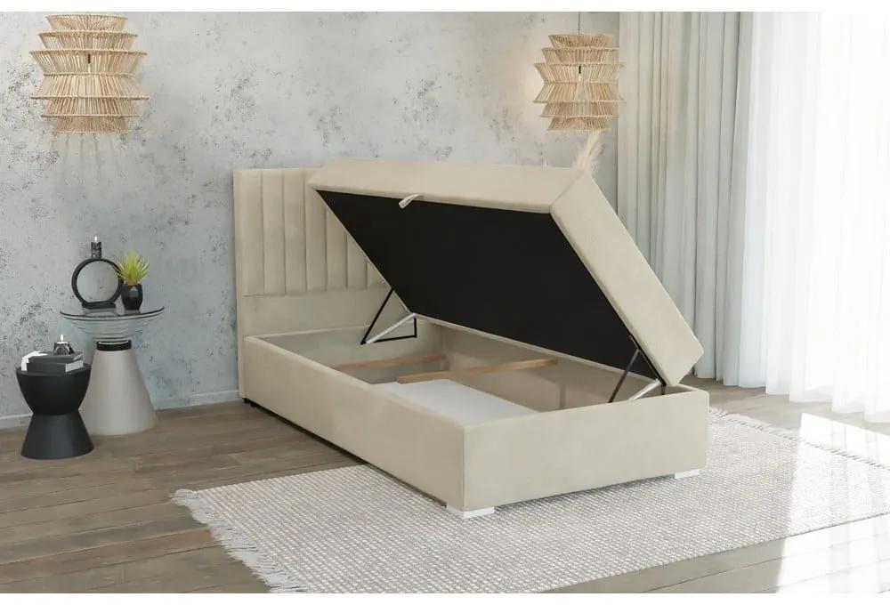 Бежово единично тапицирано легло с място за съхранение с включена подматрачна рамка 100x200 cm Bunny – Ropez