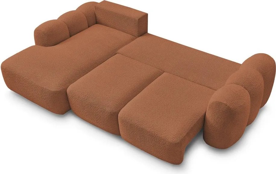 Оранжев сгъваем/с място за съхранение ъглов диван от прежда с примки от букле (ляв ъгъл) Montaigne – Bobochic Paris