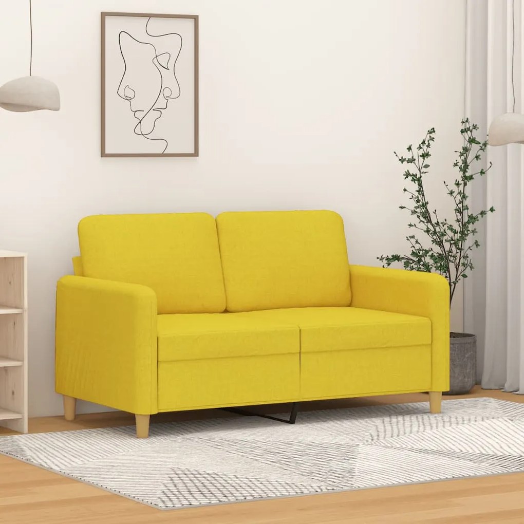 359475 vidaXL 2-местен диван, светложълт, 120 см, плат