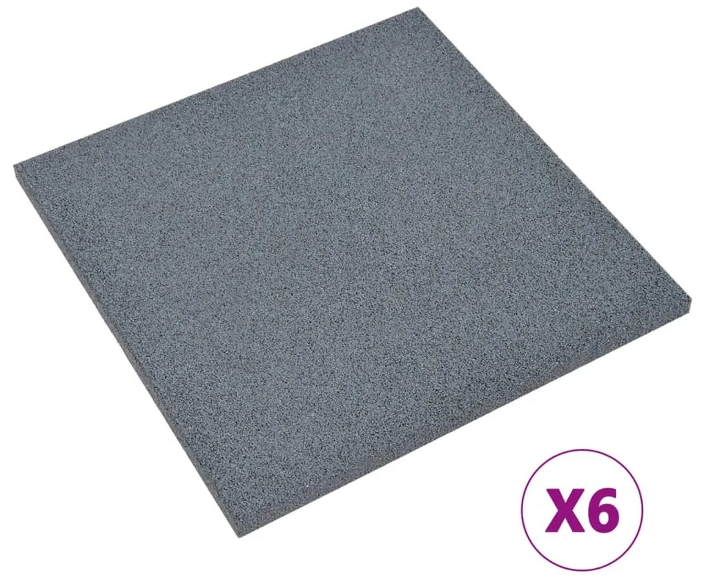 93439 vidaXL Ударопоглъщащи каучукови плочи, 6 бр, 50x50x3 см, сиви