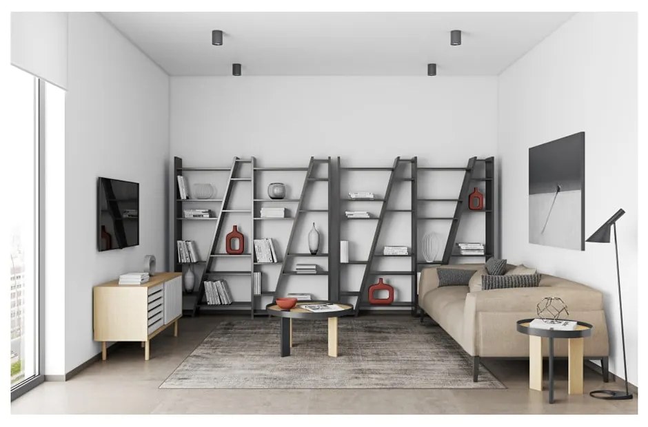 Черна етажерка за книги 190x195 cm Delta - TemaHome