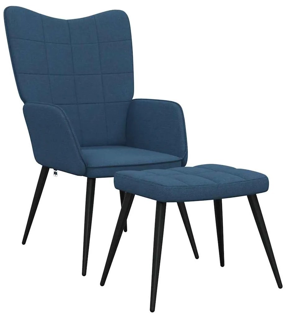 327956 vidaXL Релаксиращ стол с табуретка, син, плат