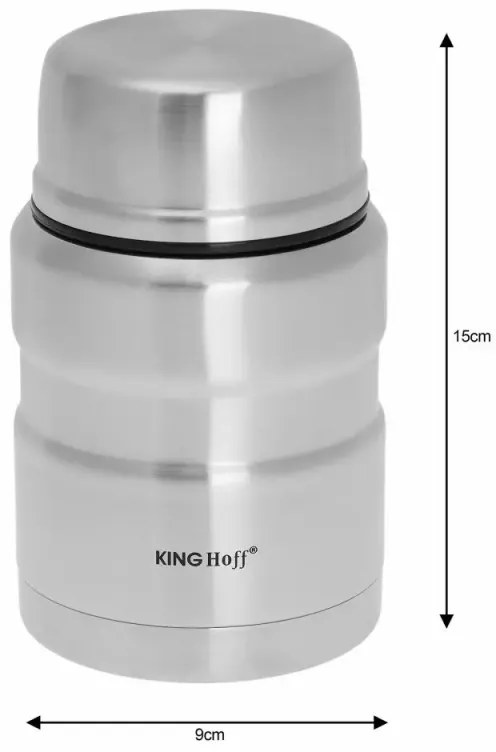 Термос за храна Kinghoff KH 1457, 0.5 литра, Двойна стена, Лъжичка, Инокс