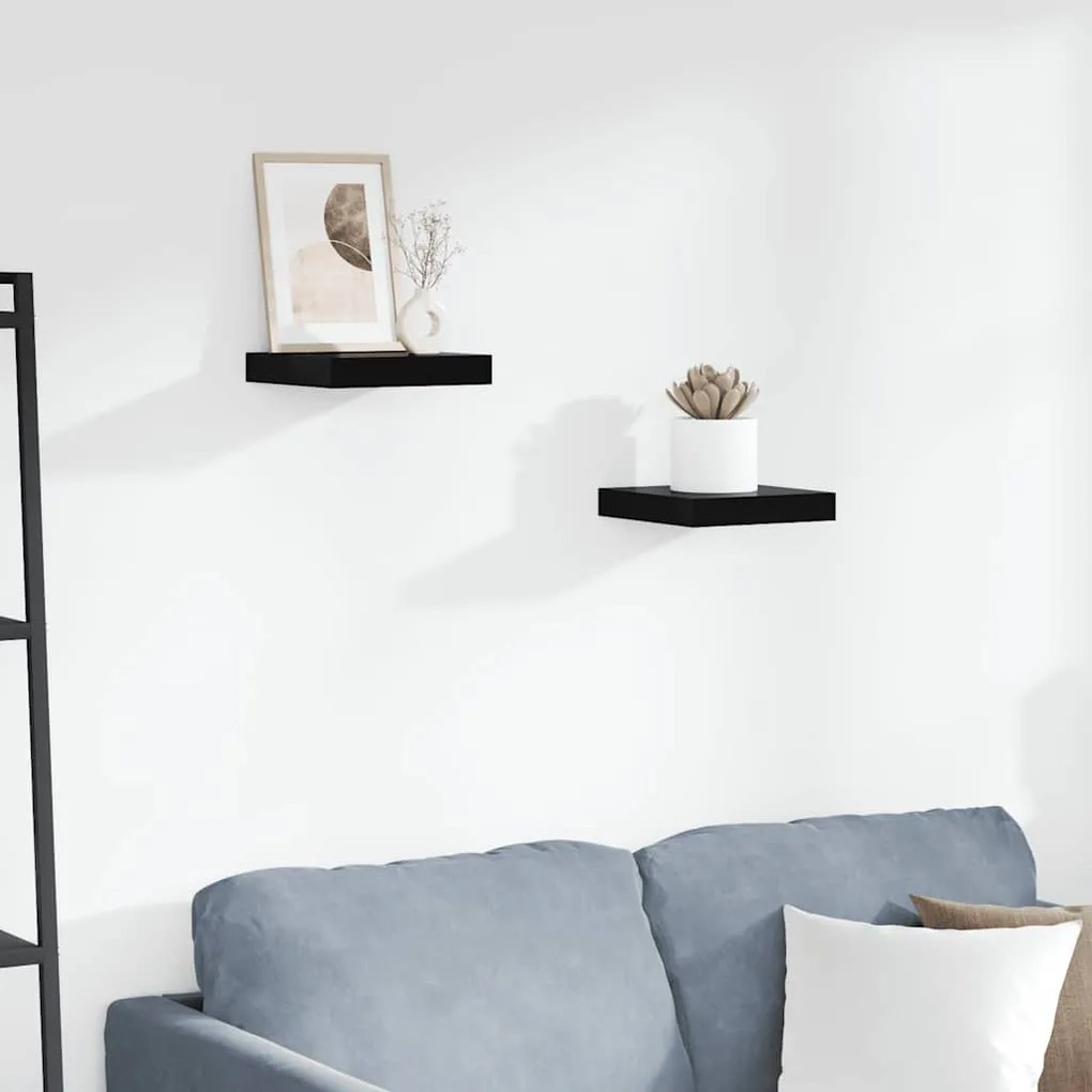 323761 vidaXL Окачени стенни рафтове, 2 бр, черен гланц, 23x23,5x3,8 см, МДФ