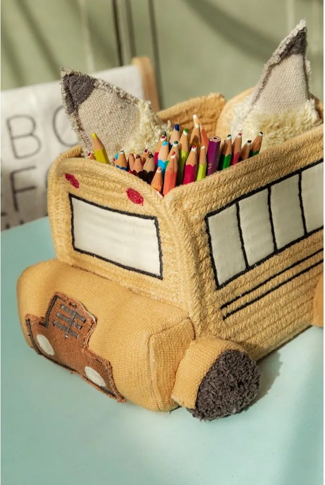 Текстилна детска кошница за играчки в цвят жълта охра 22x19x15 cm School Bus – Lorena Canals